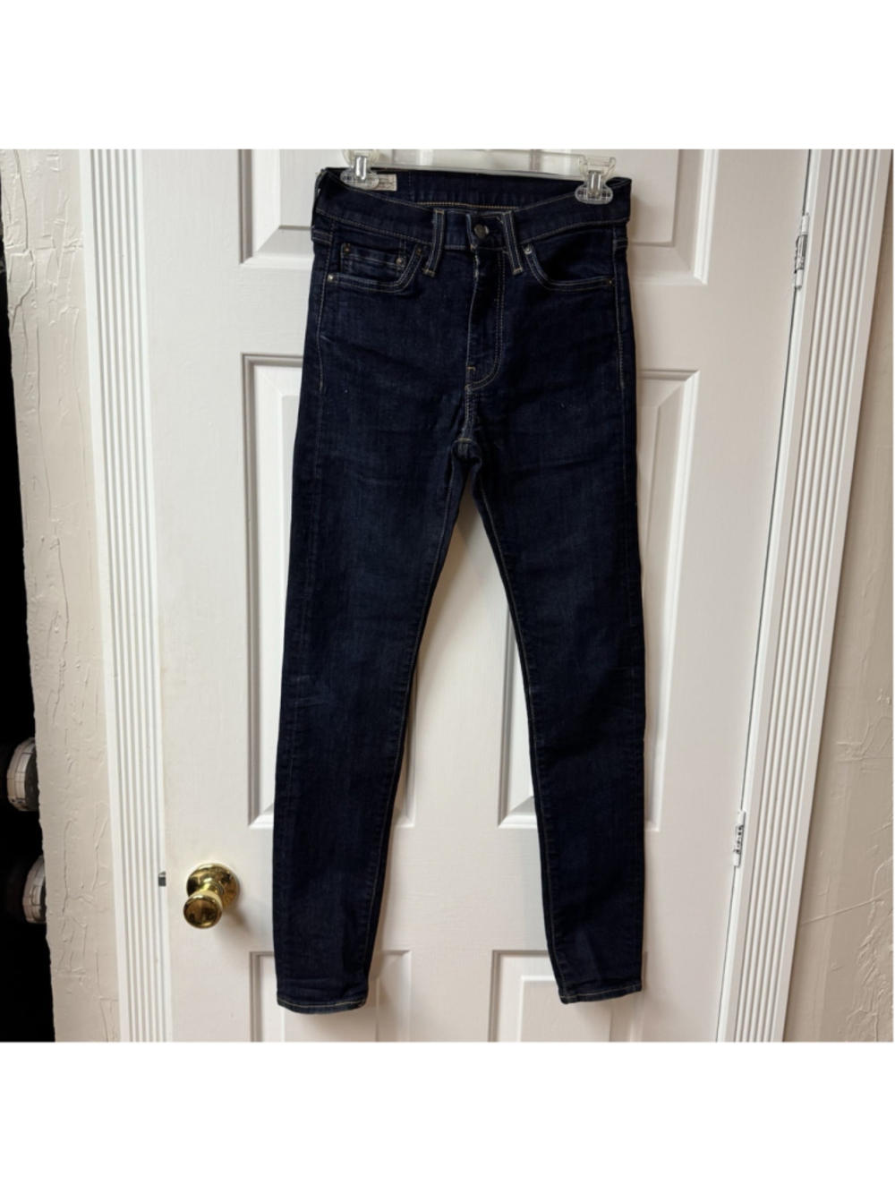 Levi's Womens Big E Jeans Size 28x32 Premium Denim Dark Blue Skinny Leg Mid Rise